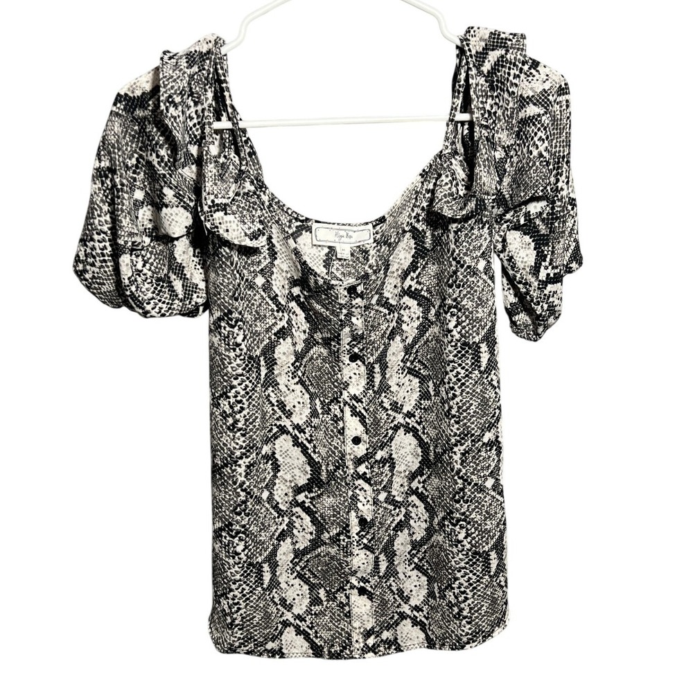 Hippie Rose Women's M Snakeskin Print Cold Shoulder Ruffle Button Front Blouse
